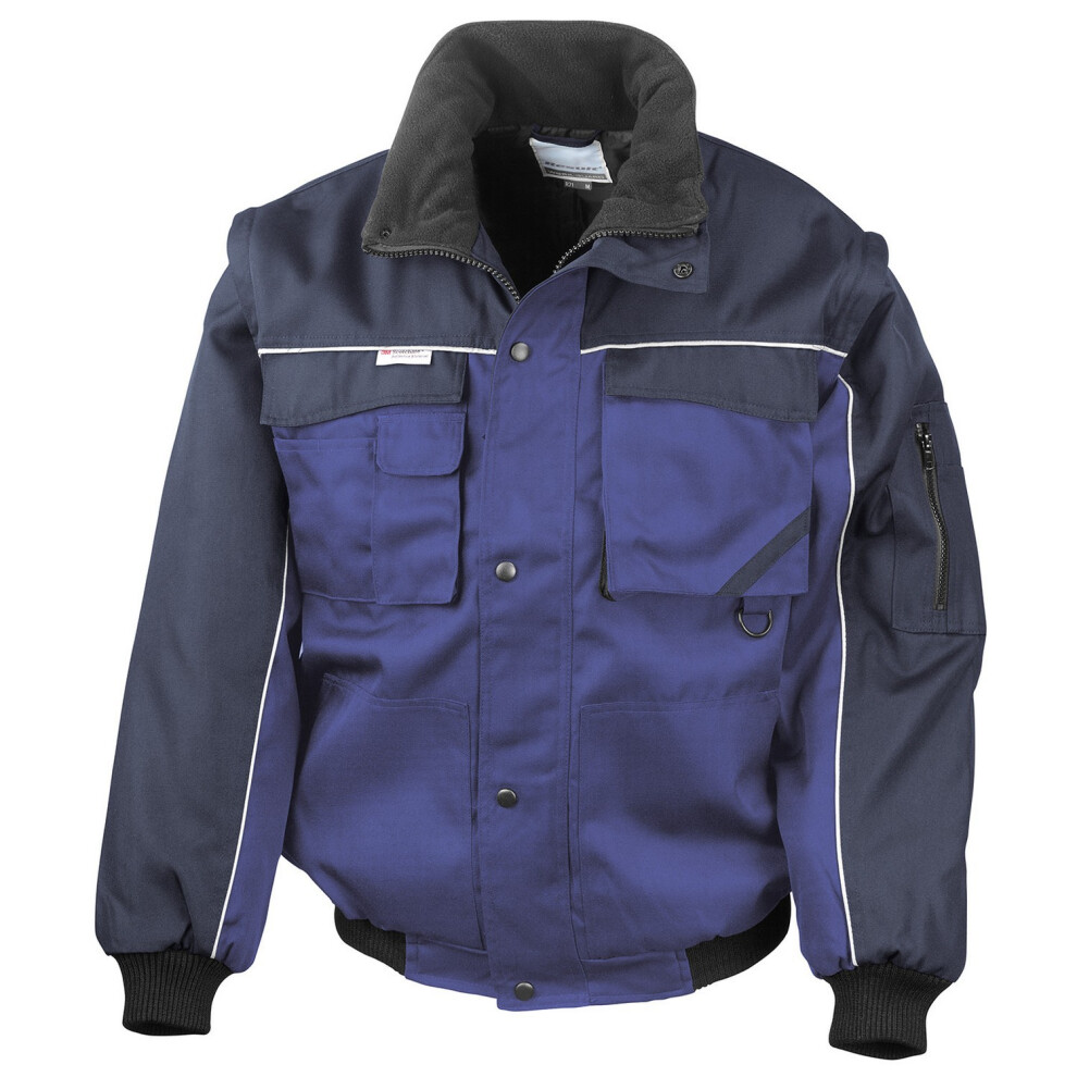 (3XL, Royal Blue/Navy) WORK-GUARD by Result Mens Heavy Duty Zip-off Sleeves Pilot Jacket