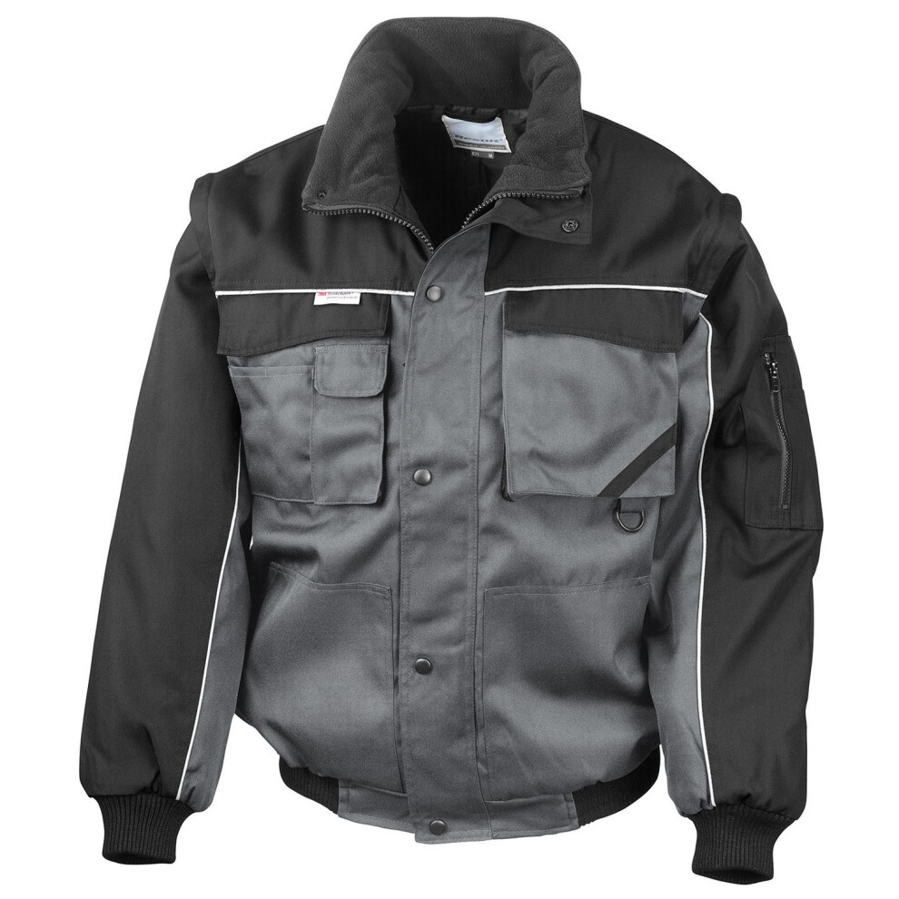 (XL, Grey/Black) WORK-GUARD by Result Mens Heavy Duty Zip-off Sleeves Pilot Jacket