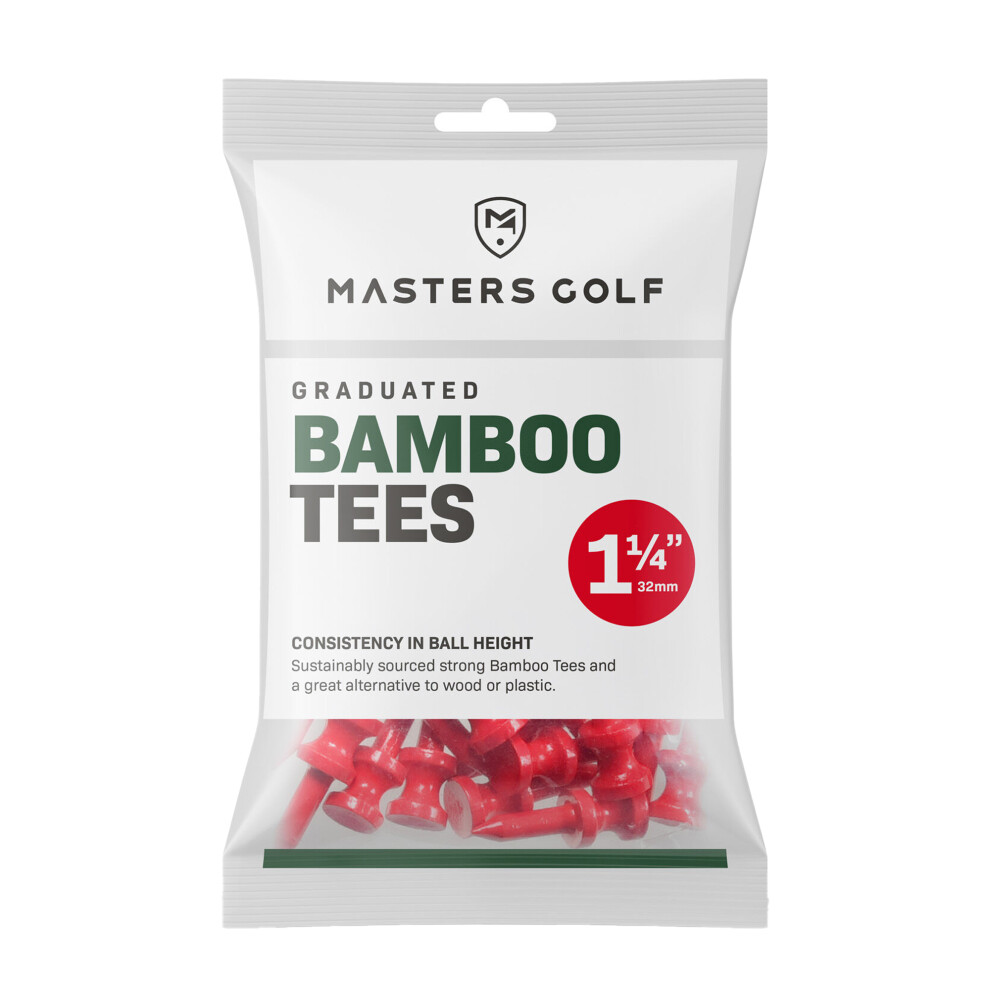 (32mm, Red) Masters Bamboo Graduated Golf Tees (Pack of 25)