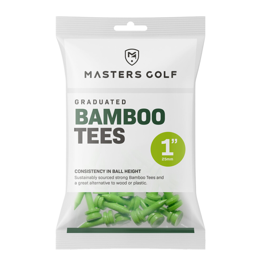 (25mm, Lime) Masters Bamboo Graduated Golf Tees (Pack of 25)