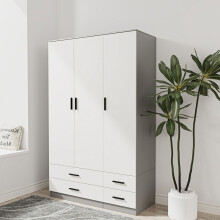 (Grey & White) 3 Door 4 Drawer Wardrobe Storage Shelf Hanging Bedroom Modern Furniture