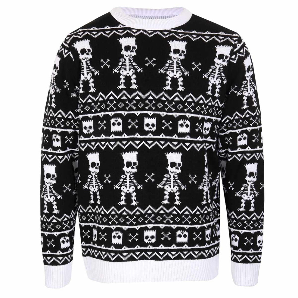 (L, Black/White) The Simpsons Unisex Adult Bart Simpson Skeleton Knitted Jumper