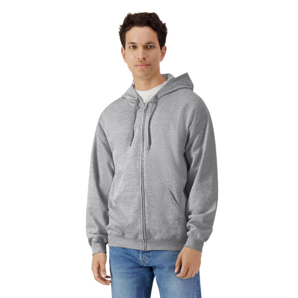 (S, Sports Grey) Gildan Mens Softstyle Midweight Full Zip Hoodie