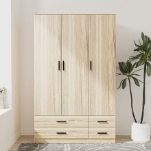 (Oak) 3 Door 4 Drawer Wardrobe Storage Shelf Hanging Bedroom Modern Furniture
