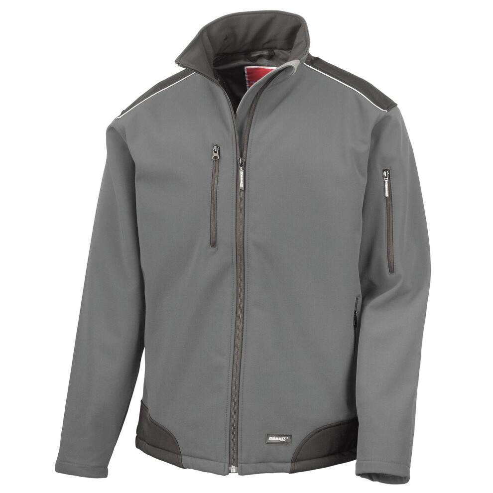 (L, Grey/Black) WORK-GUARD by Result Unisex Adult Ripstop Soft Shell Jacket