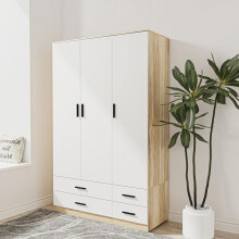 (Oak & White) 3 Door 4 Drawer Wardrobe Storage Shelf Hanging Bedroom Modern Furniture