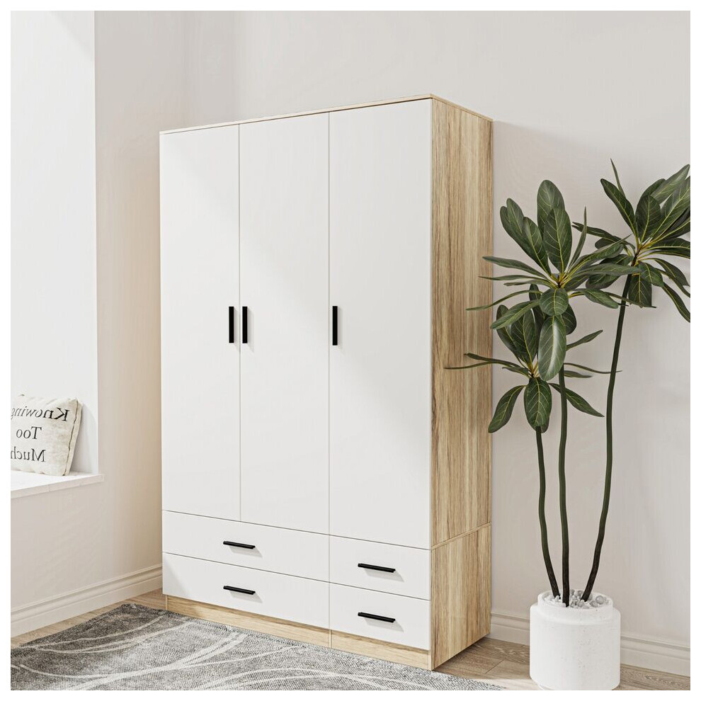 Urbn Living (Oak & White) 3 Door 4 Drawer Wardrobe Storage Shelf Hanging Bedroom Modern Furniture