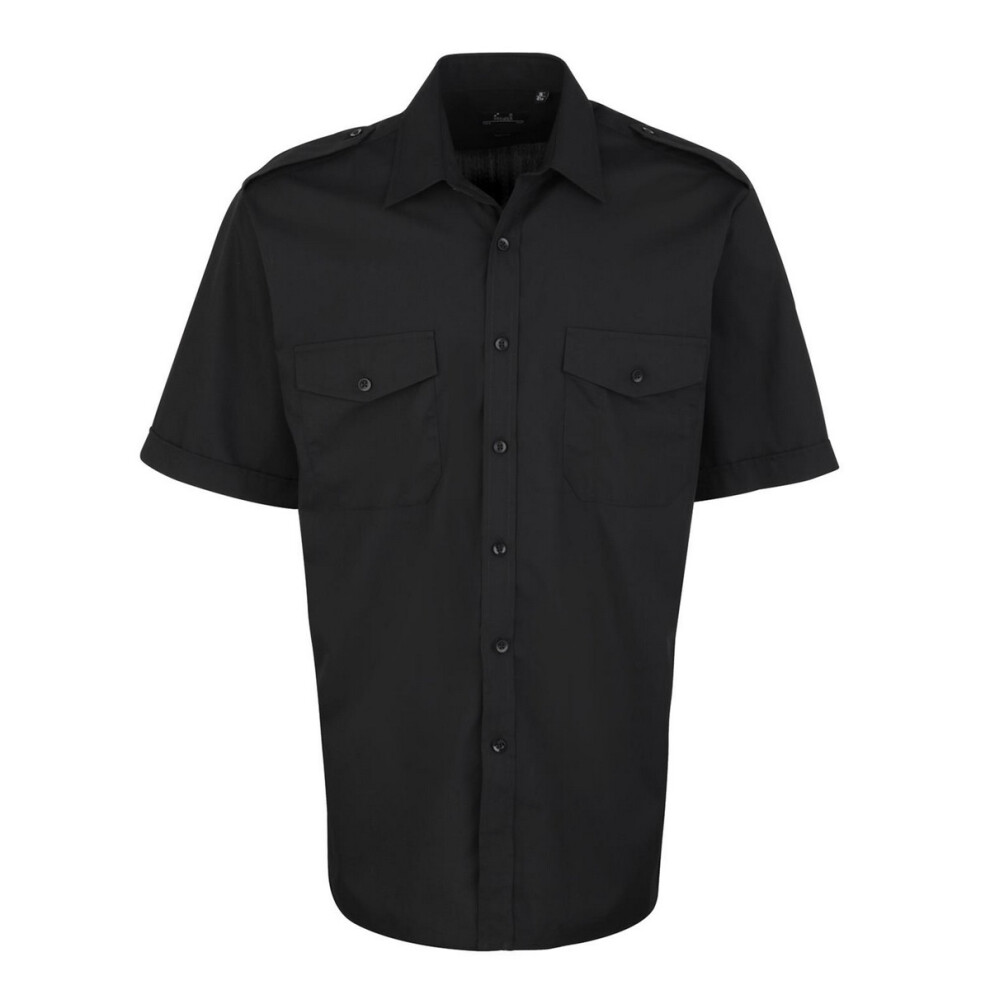 (19in, Black) Premier Mens Short-Sleeved Pilot Shirt