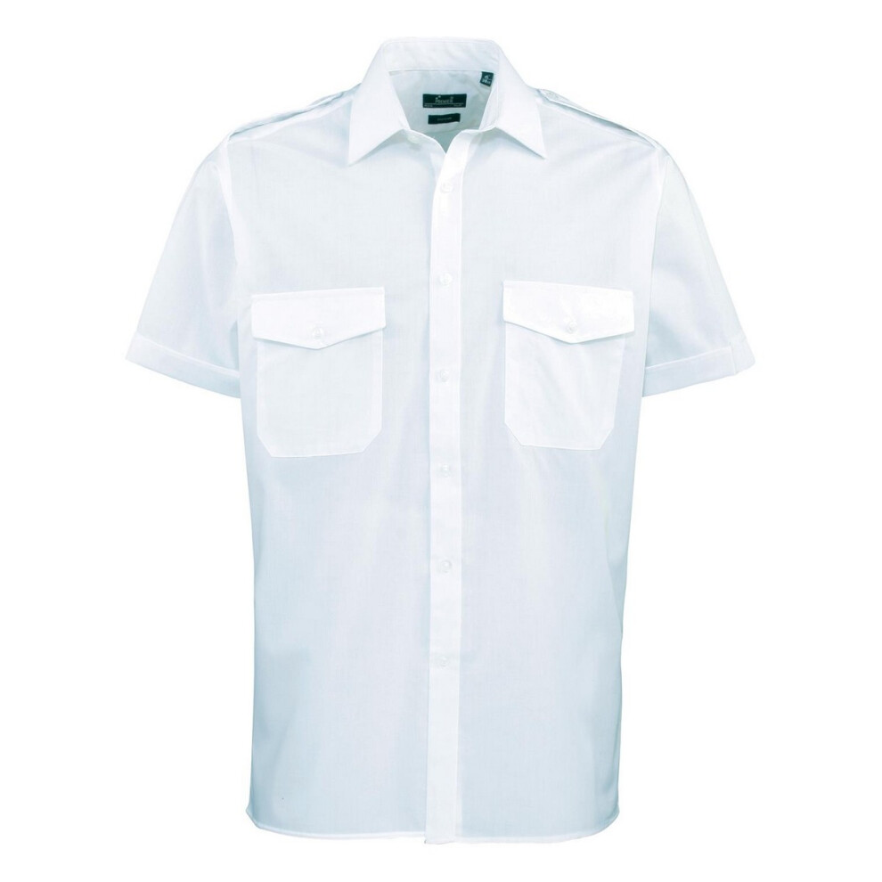 (19in, Light Blue) Premier Mens Short-Sleeved Pilot Shirt