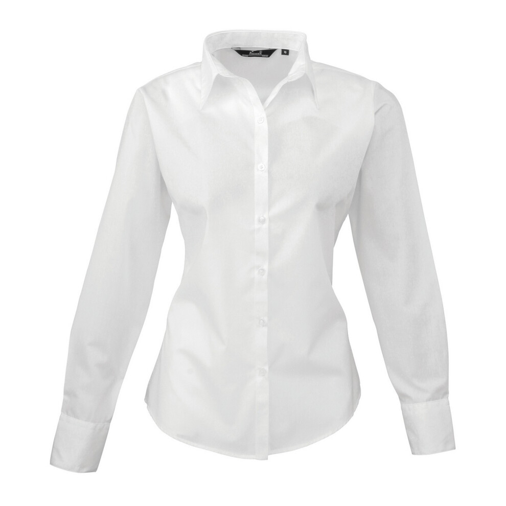 (30 UK, White) Premier Womens/Ladies Poplin Long-Sleeved Shirt