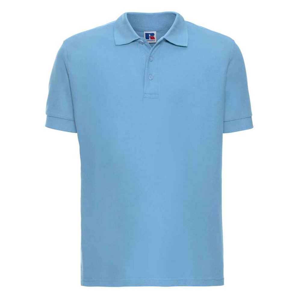 (S, Sky Blue) Russell Mens Ultimate Cotton Pique Polo Shirt