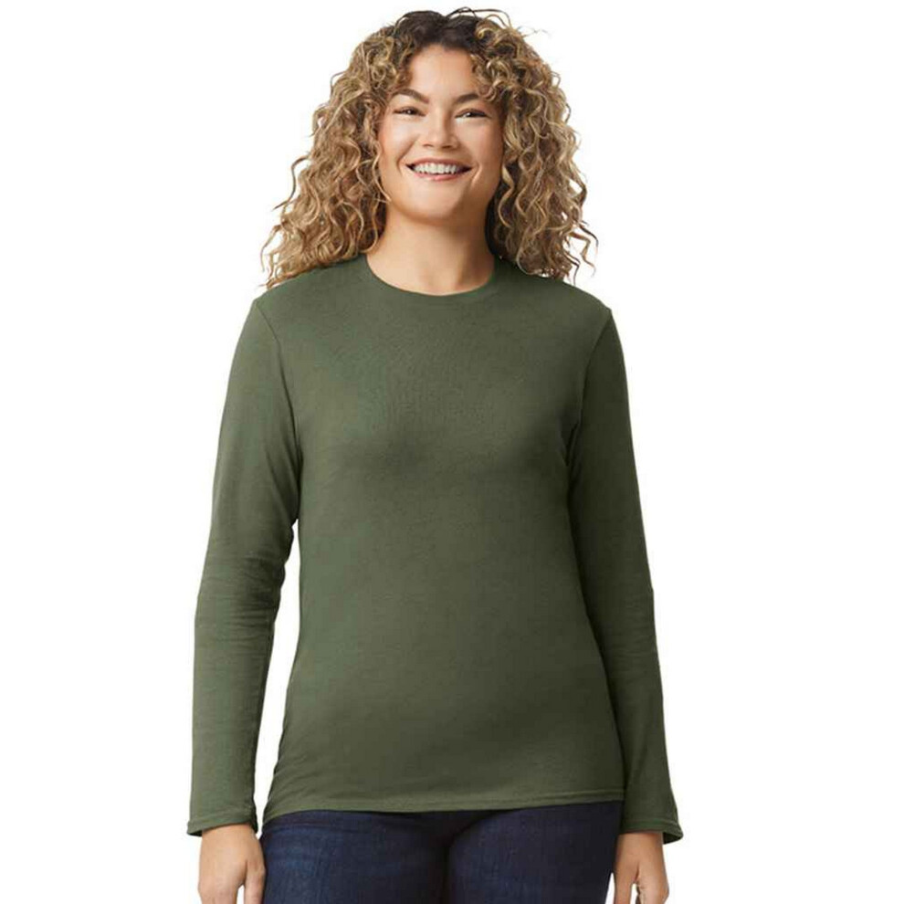 (S, Military Green) Gildan Unisex Adult Softstyle Plain Long-Sleeved T-Shirt