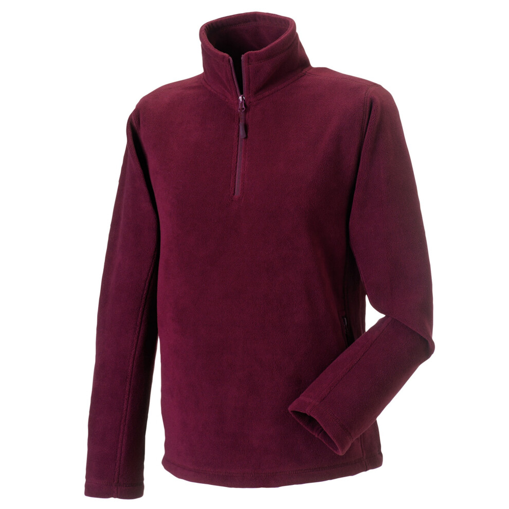 (S, Burgundy) Russell Mens Quarter Zip Fleece Top