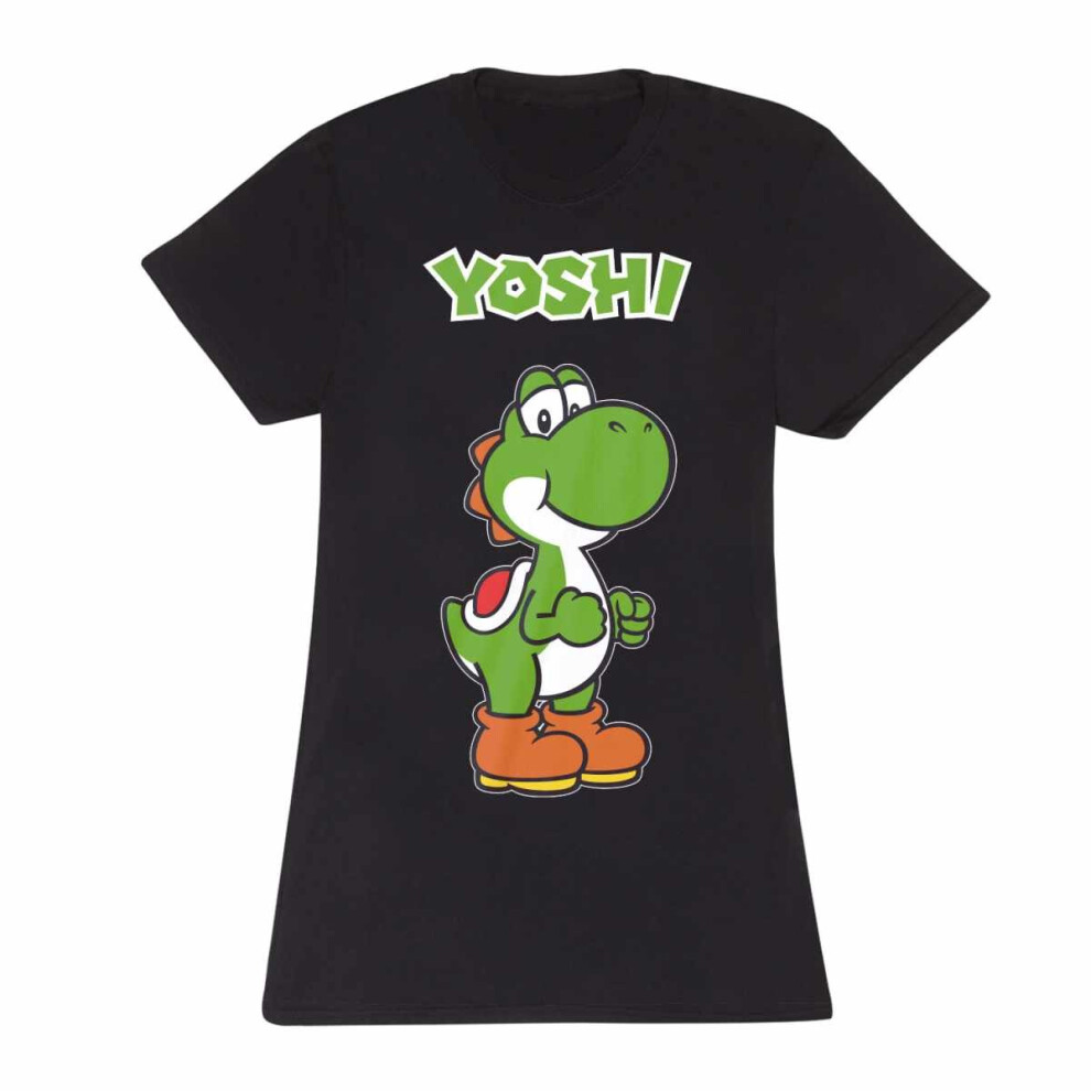 (XXL, Black) Super Mario Womens/Ladies Yoshi Fitted T-Shirt