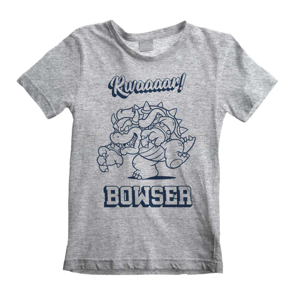 (5-6 Years, Heather Grey) Super Mario Childrens/Kids Rawr Bowser T-Shirt