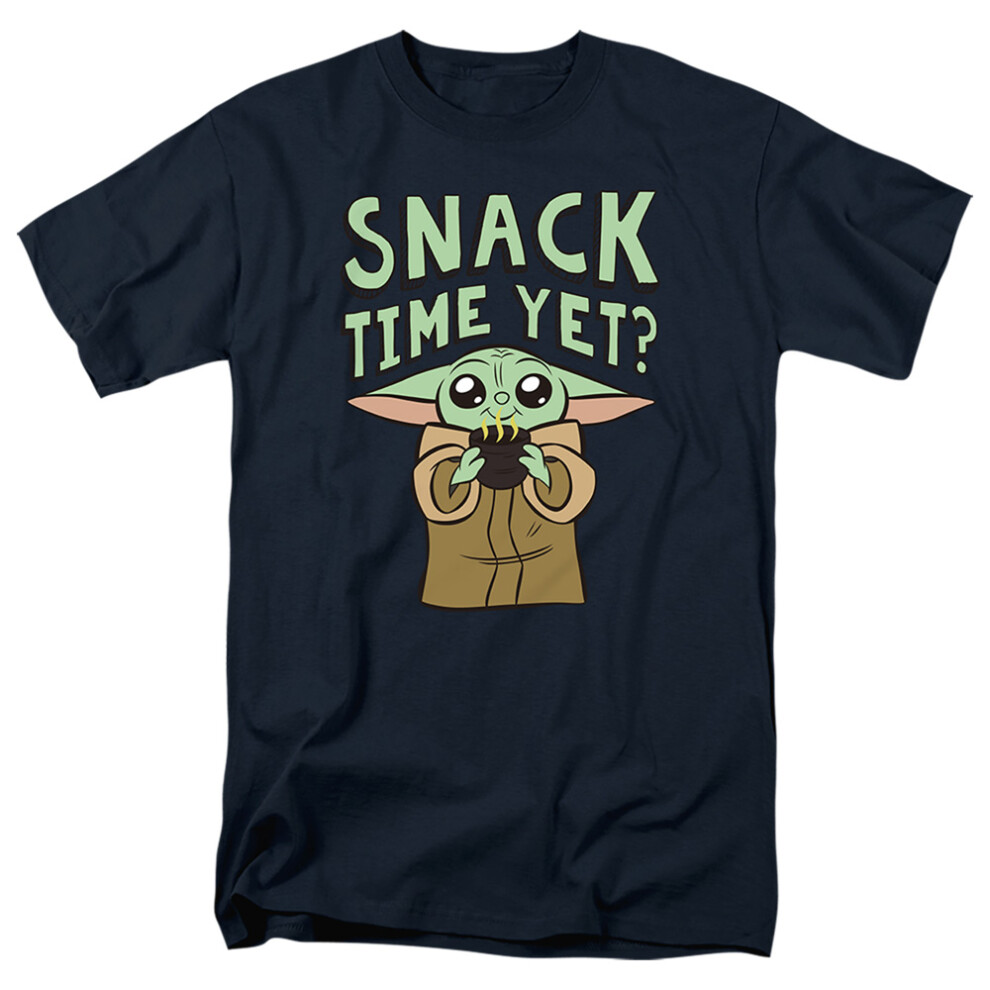 (L, Navy) Star Wars Mandalorian Mens Snack Time Yet? Grogu T-Shirt