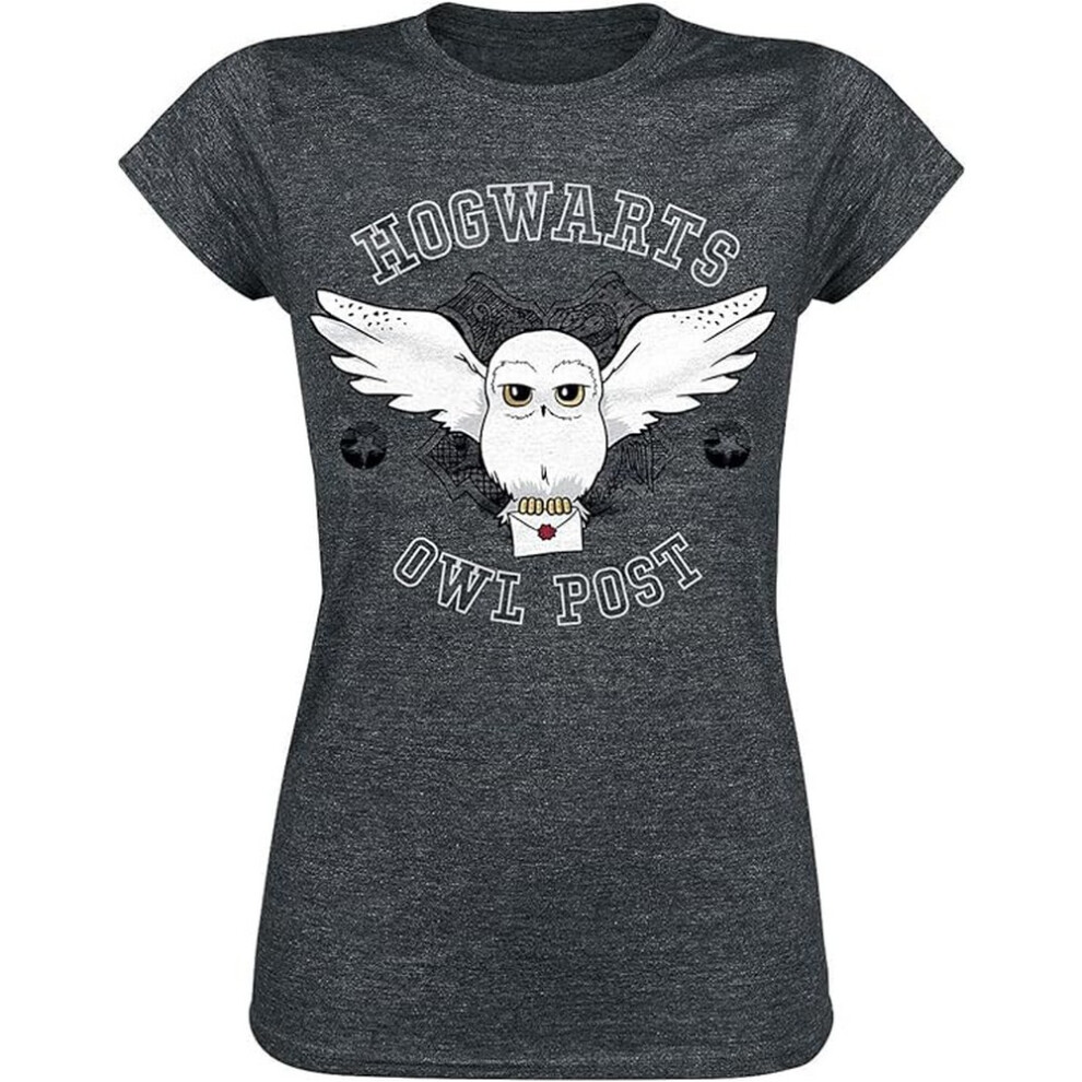 (XL, Dark Grey Heather) Harry Potter Womens/Ladies Hogwarts Owl Post Fitted T-Shirt