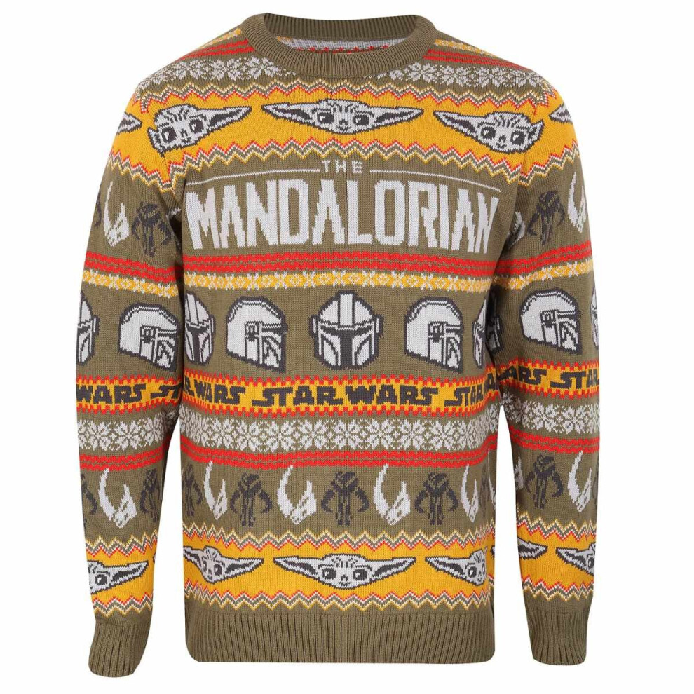 (L, Multicoloured) Star Wars Mandalorian Unisex Adult Repeat Print Knitted Jumper