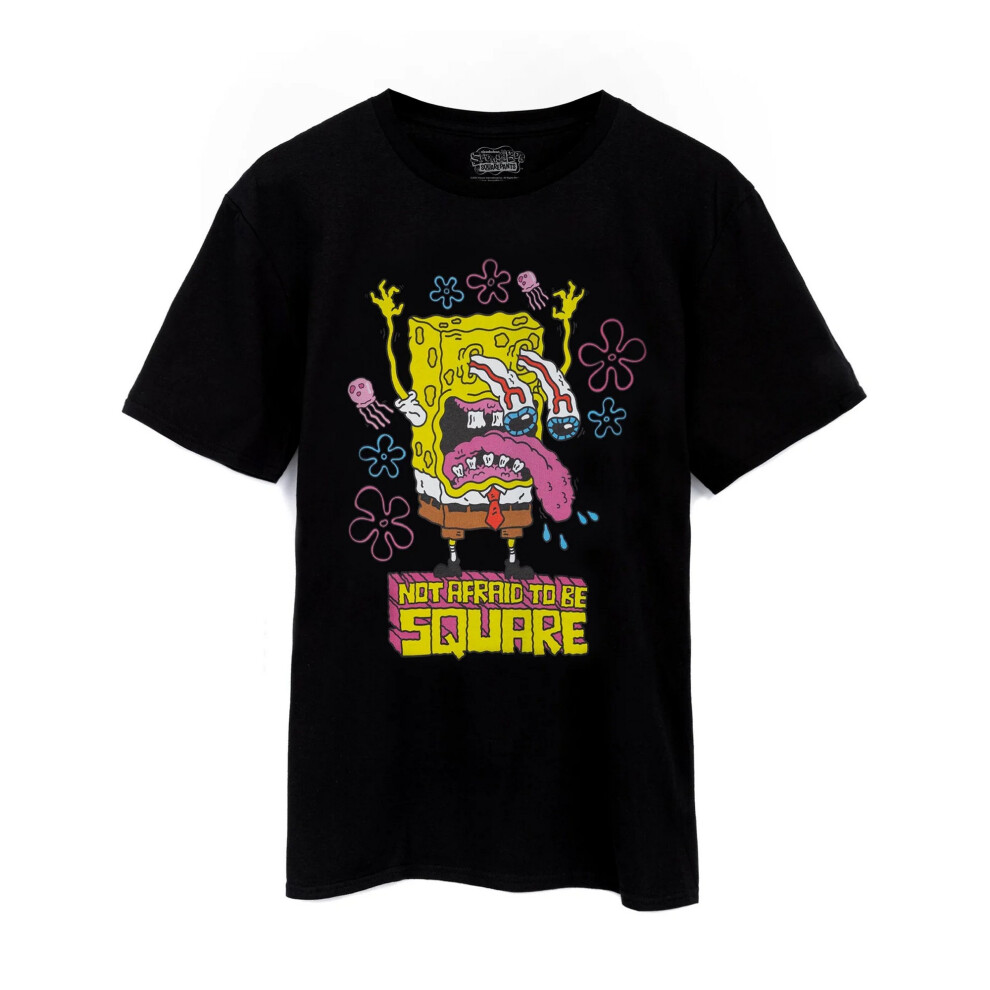 (S, Black) SpongeBob SquarePants Mens Not Afraid to Be Square T-Shirt