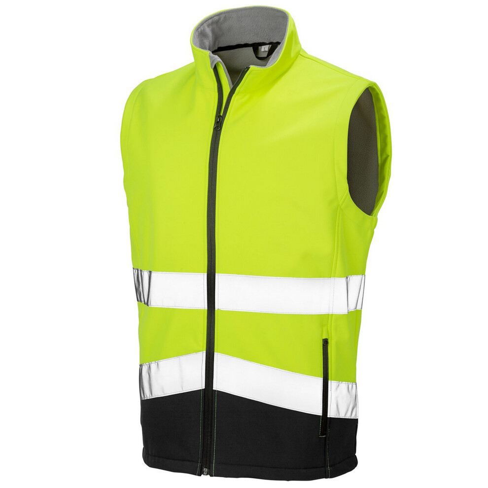 (L, Fluorescent Yellow/Black) Result Safeguard Mens Printable Safety Softshell Gilet