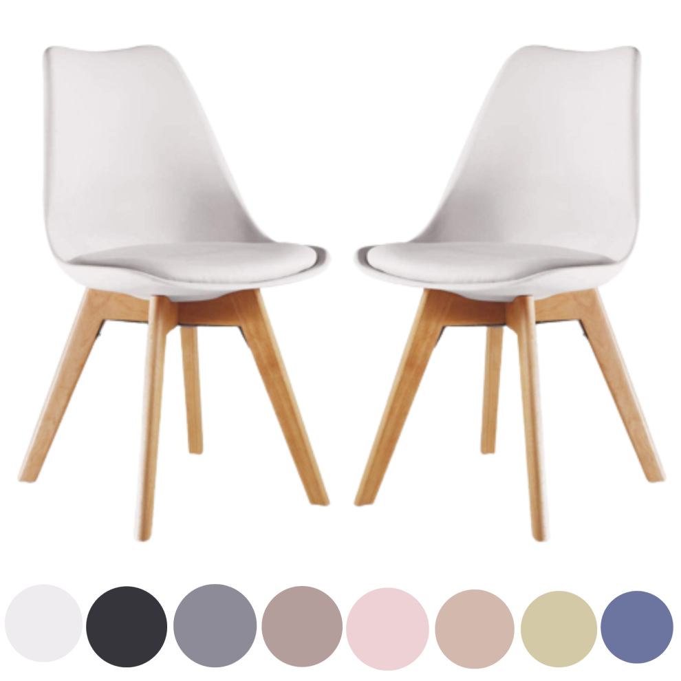 (White, Set of 2) Lorenzo Dining Chair, Plastic Chair with Leather Cushions for Dining Room Kitchen