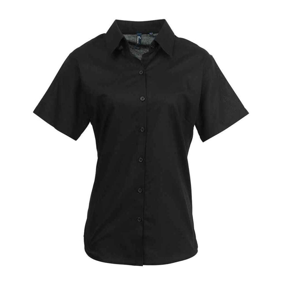 (22 UK, Black) Premier Womens/Ladies Signature Pearlised Oxford Short-Sleeved Shirt