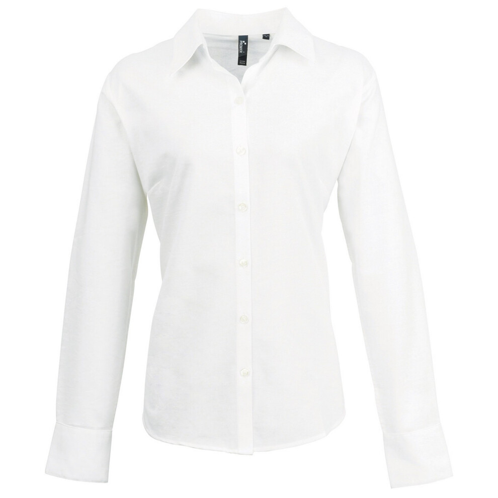 (8 UK, White) Premier Womens/Ladies Signature Pearlised Oxford Long-Sleeved Shirt