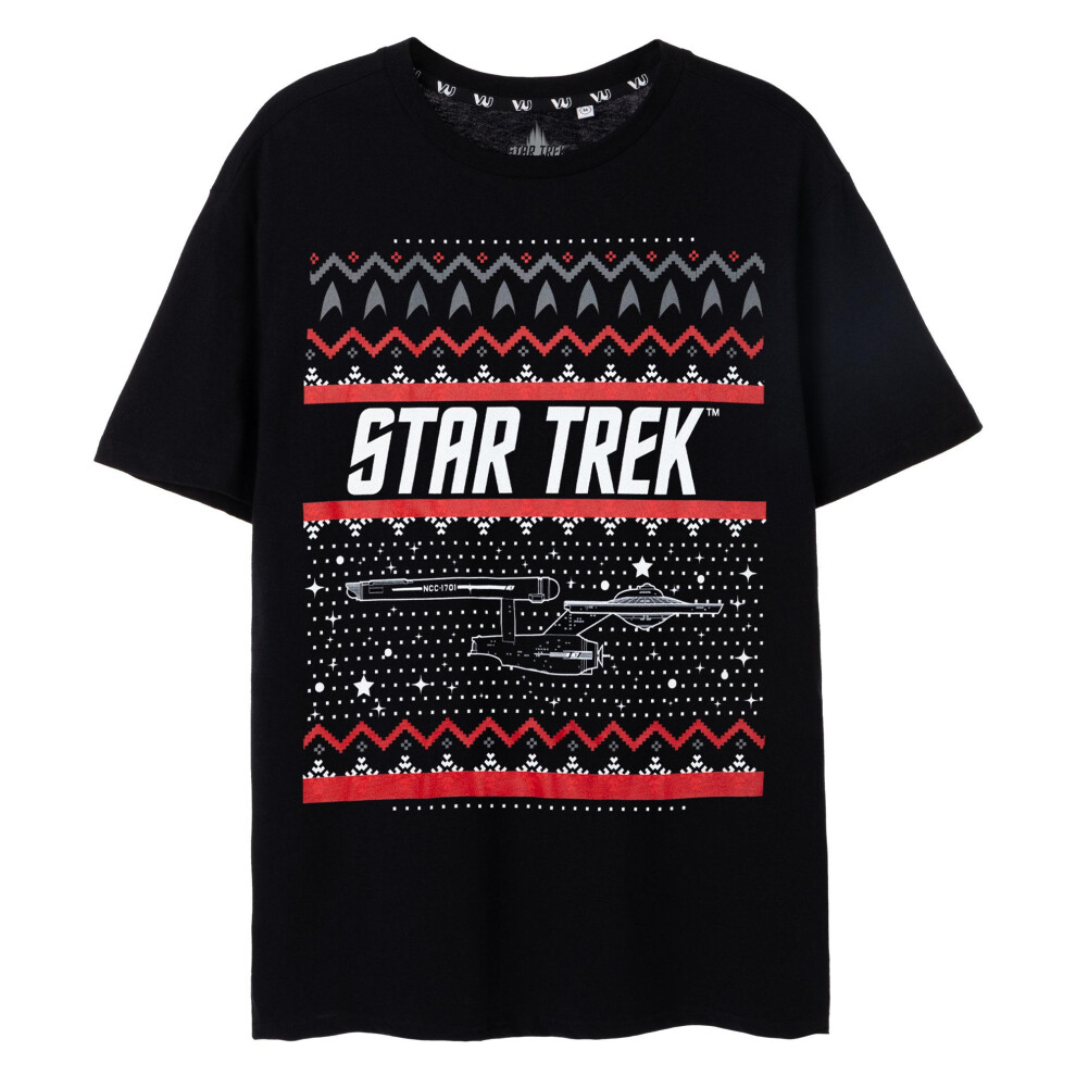 (XL, Black) Star Trek Mens Fair Isle Christmas T-Shirt