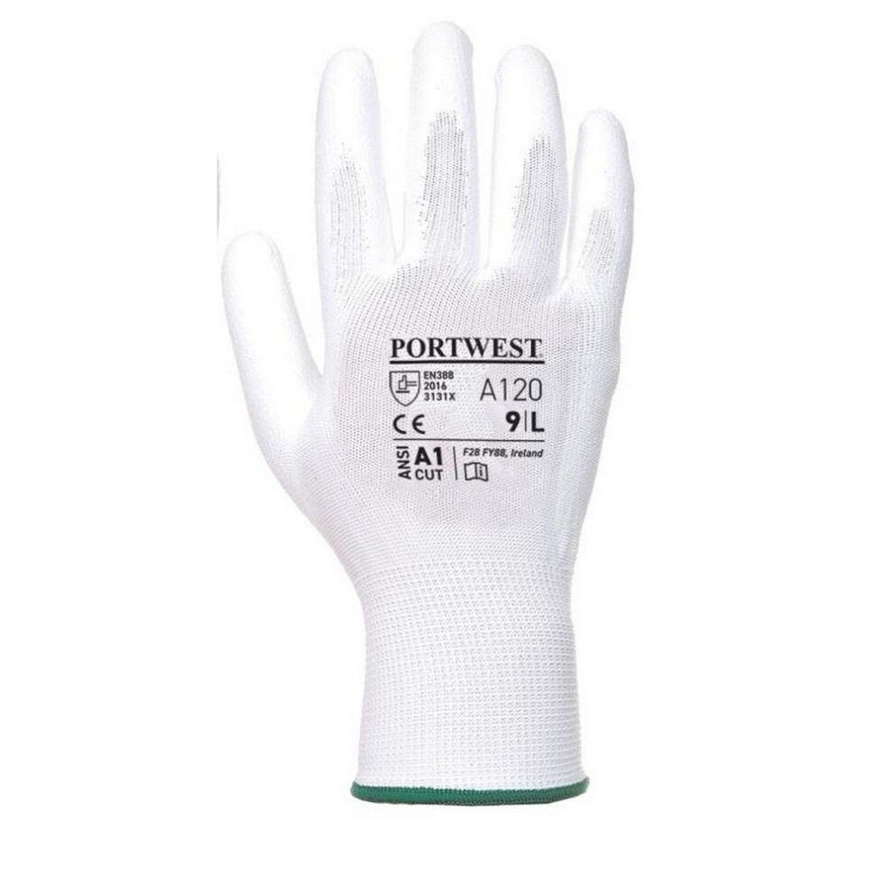 (M, White) Portwest PU Palm Coated Gloves (A120) / Workwear