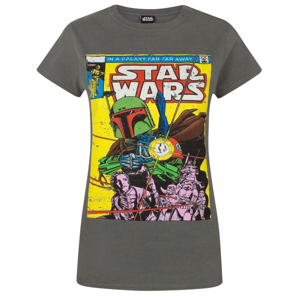 (XL, Charcoal) Star Wars Womens/Ladies Boba Fett Comic T-Shirt