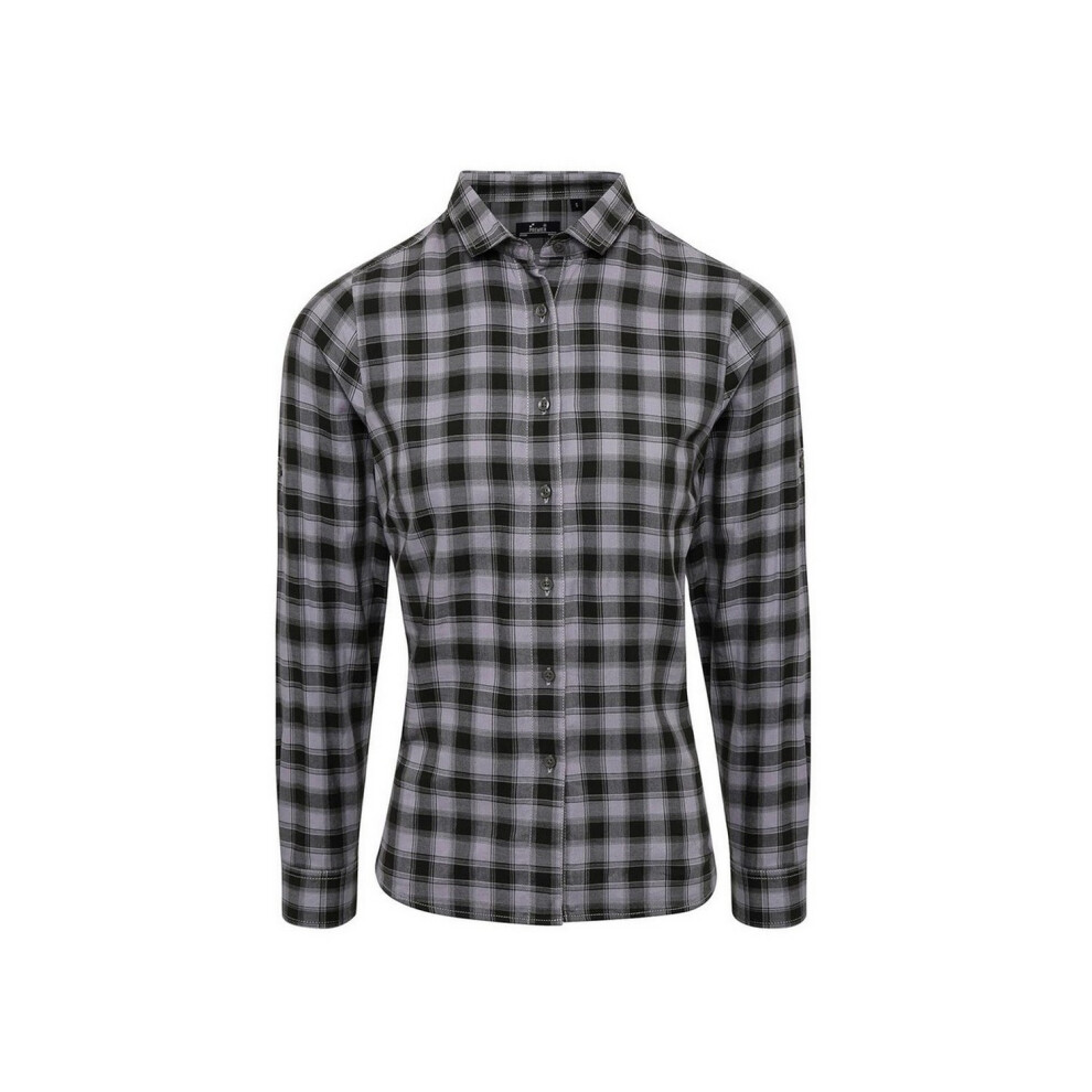 (S, Steel/Black) Premier Womens/Ladies Mulligan Checked Long-Sleeved Shirt