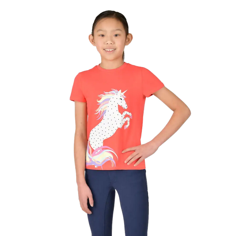 (10 Years, Coral) Dublin Girls Tilly Rainbow Horse T-Shirt
