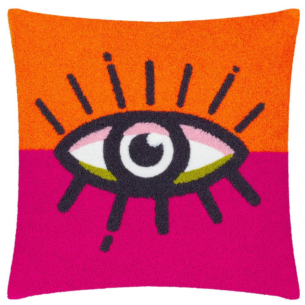 (45cm x 45cm, Orange/Pink) Heya Home All Eyes On You Bouclé Cushion Cover