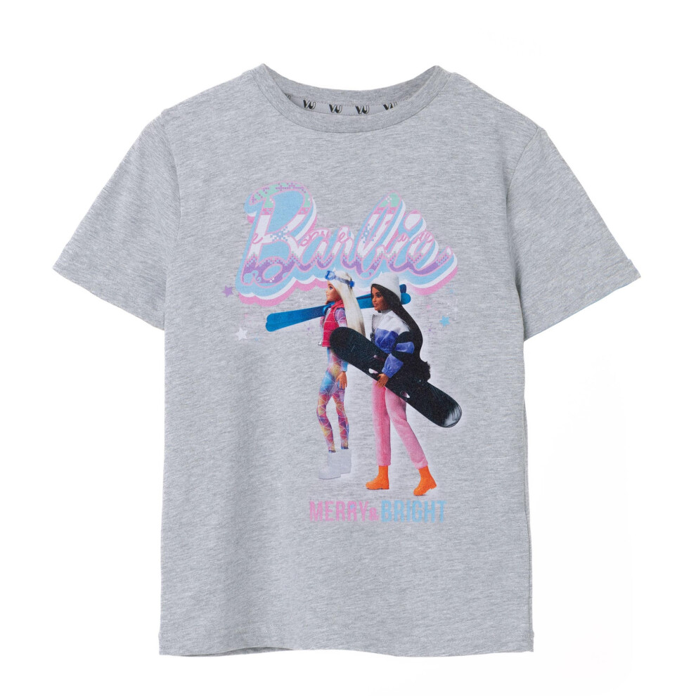 (5-6 Years, Grey Marl) Barbie Girls Merry & Bright Short-Sleeved T-Shirt