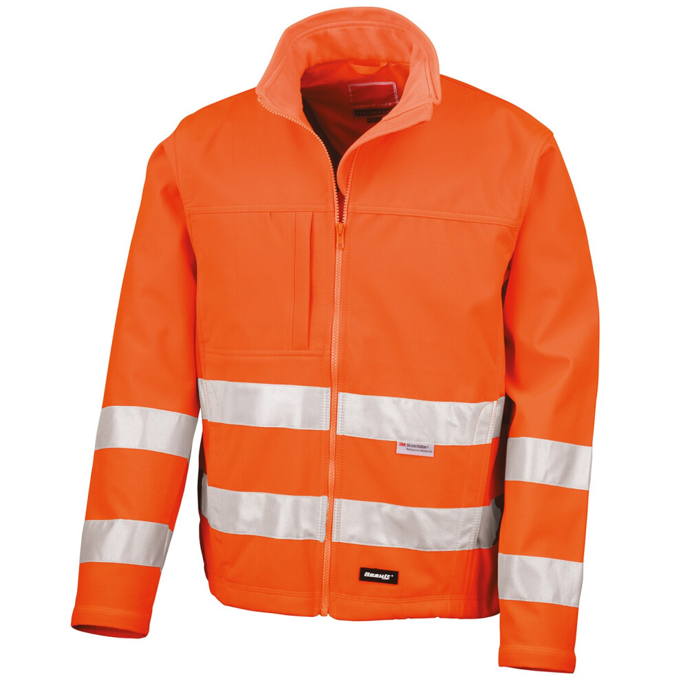 (M, Fluorescent Orange) SAFE-GUARD by Result Unisex Adult Hi-Vis Soft Shell Jacket