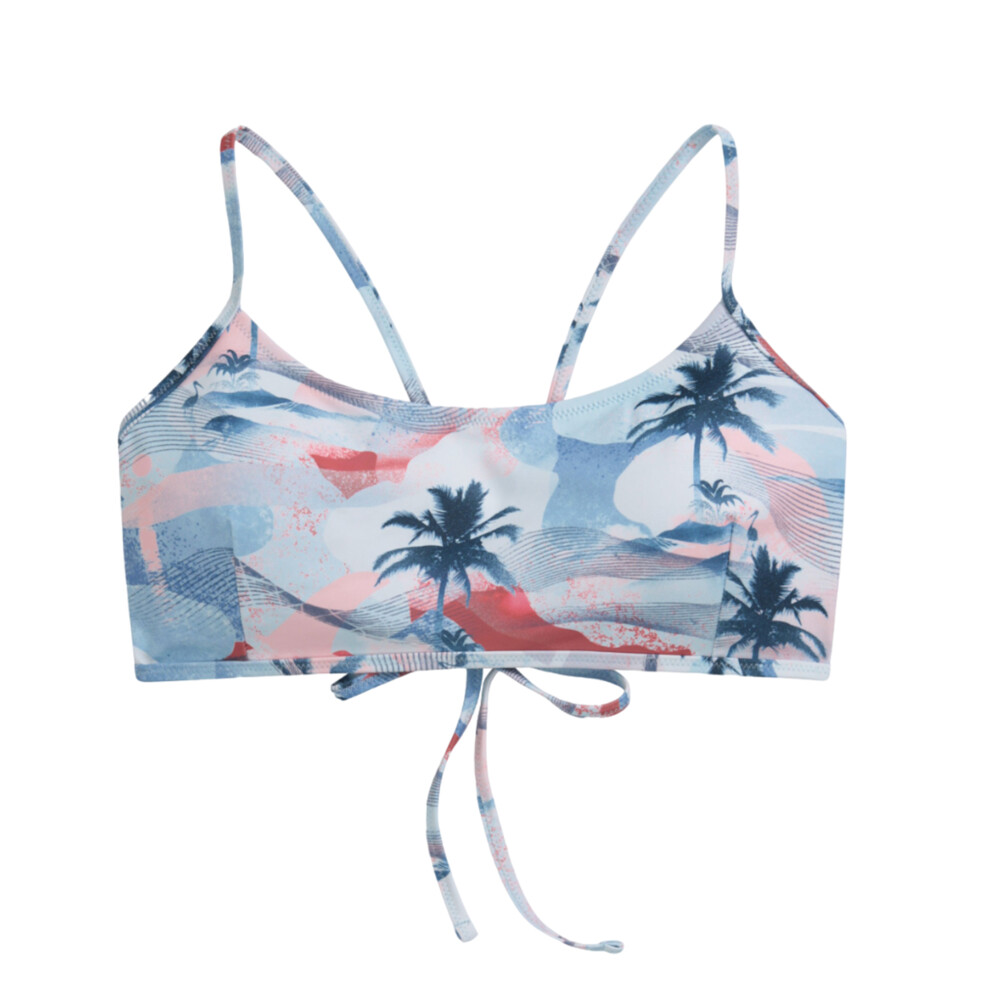 (6 UK, Blue/White) Animal Womens/Ladies Palm Tree Tie Back Bikini Top