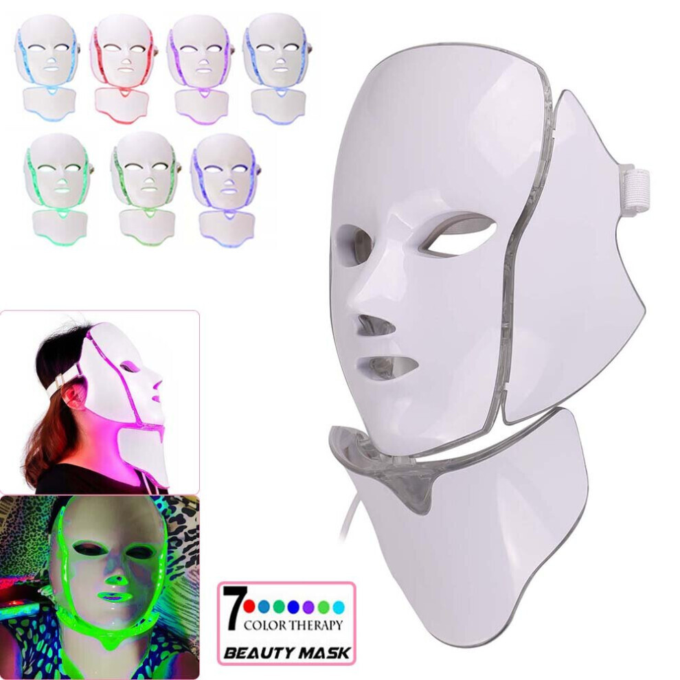 7 LED Face Mask Neck Rejuvenation Therapy Wrinkles Anti aging Light Therapy Face Care