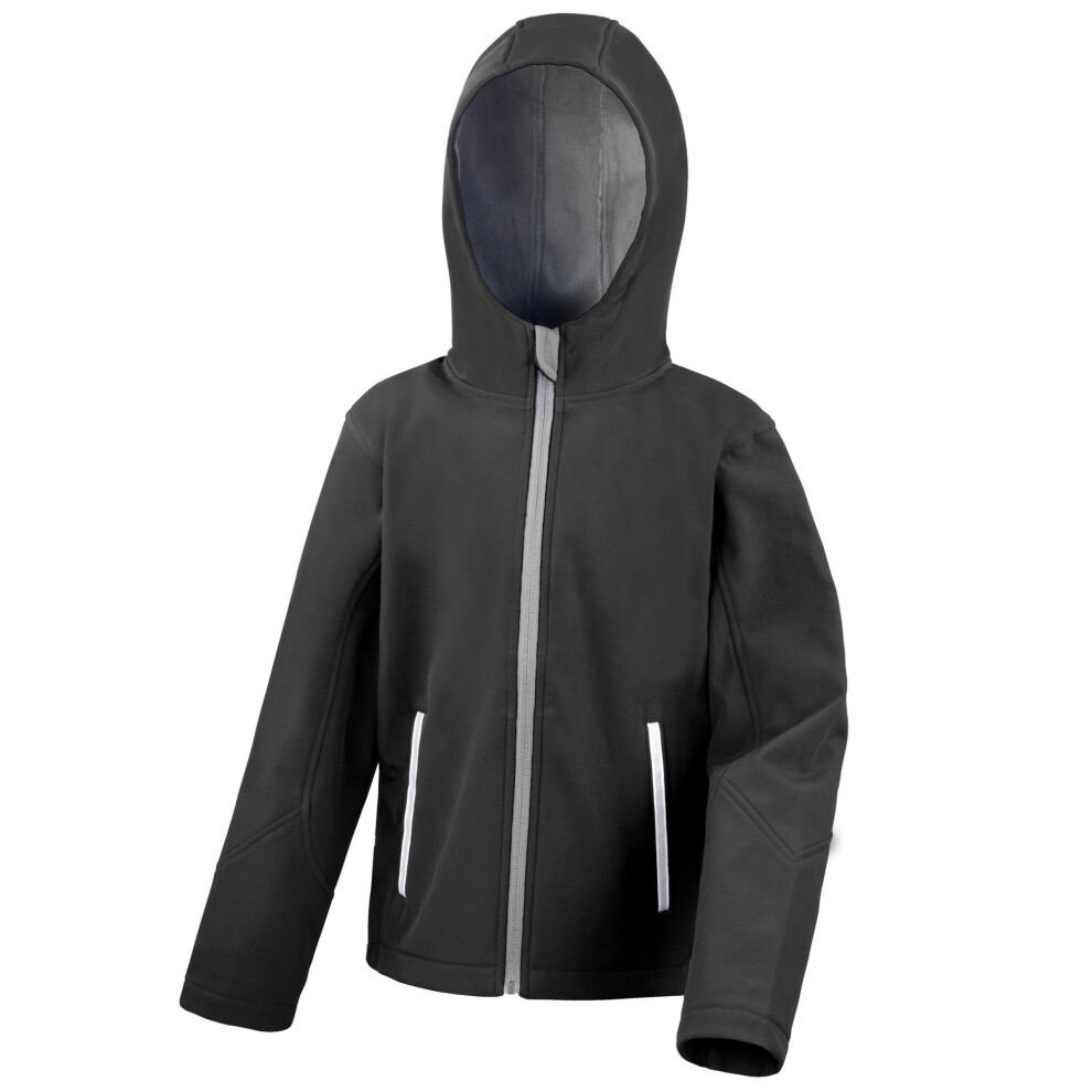 (11-12 Years, Black/Grey) Result Core Childrens/Kids TX Performance Hooded Soft Shell Jacket