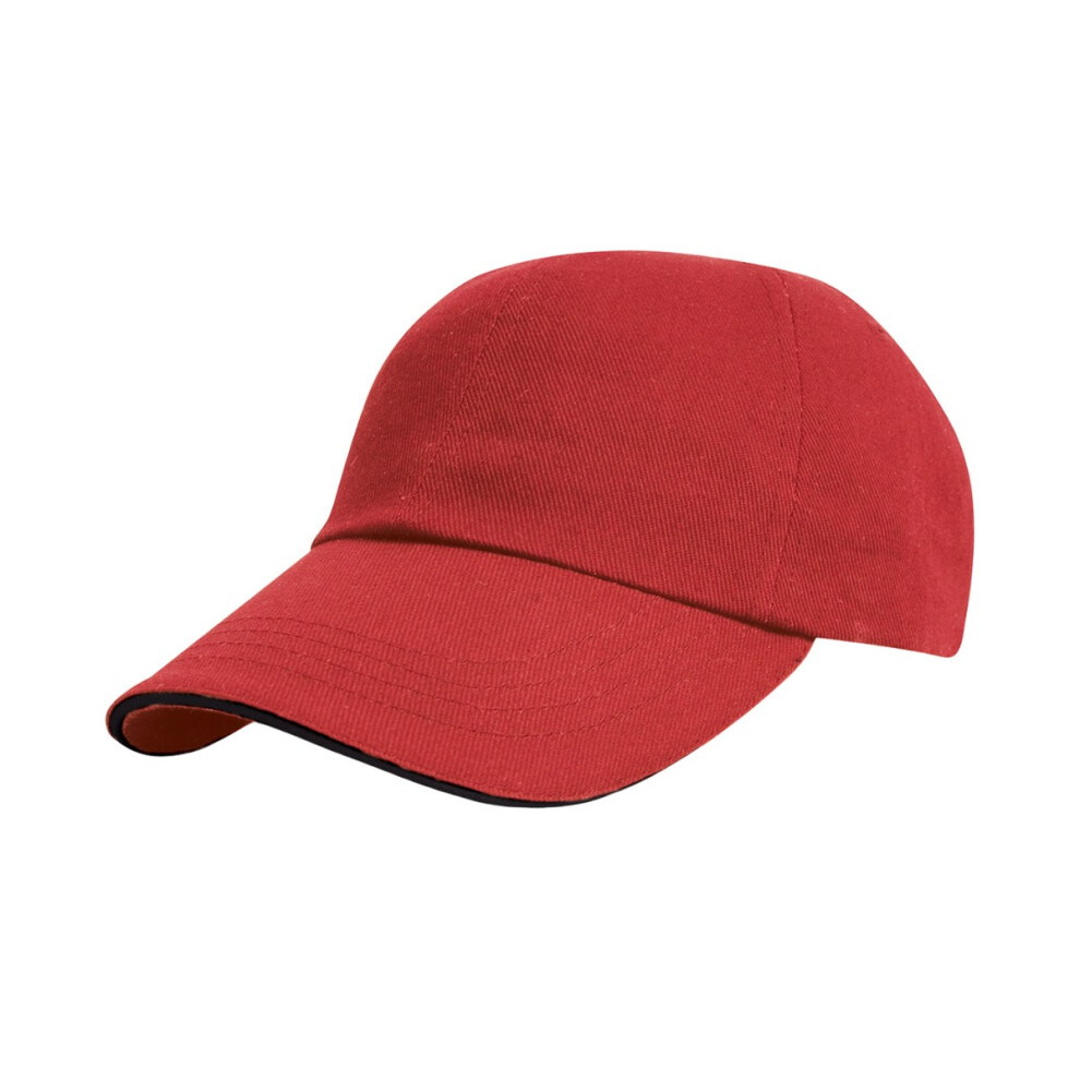 (One Size, Red/Black) Result Headwear Pro Style Heavy Brushed Cotton Sandwich Peak Baseball Cap