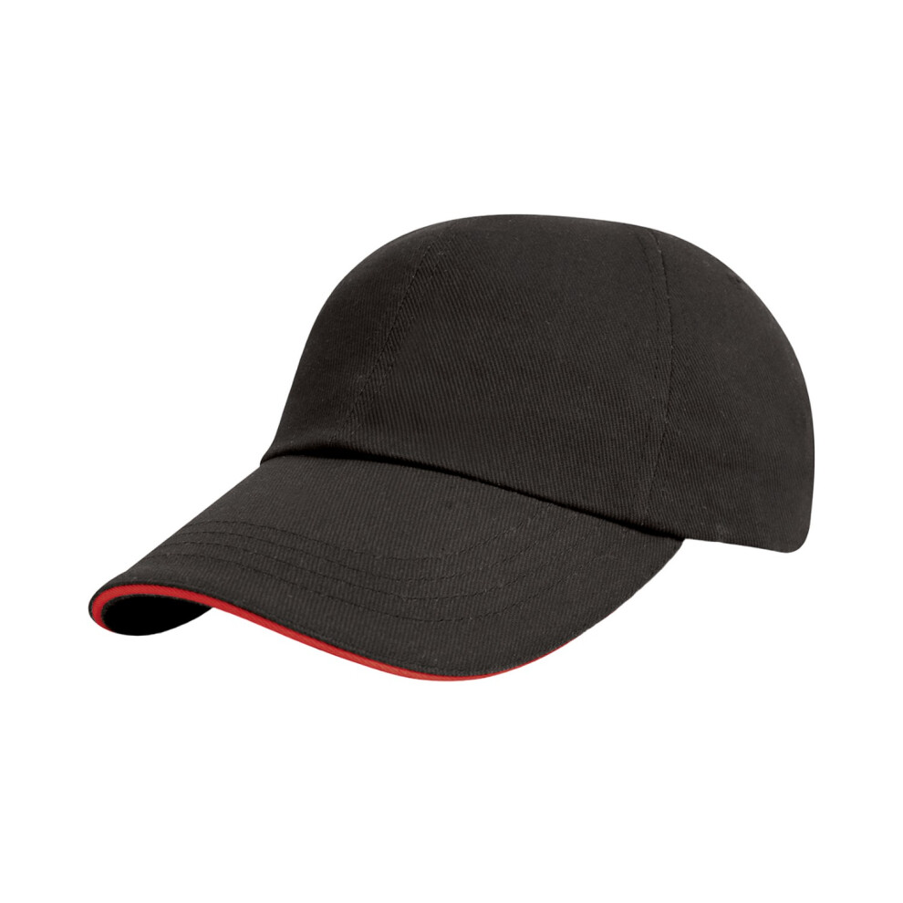 (One Size, Black/Red) Result Headwear Heavy Brushed Cotton Sandwich Peak Baseball Cap