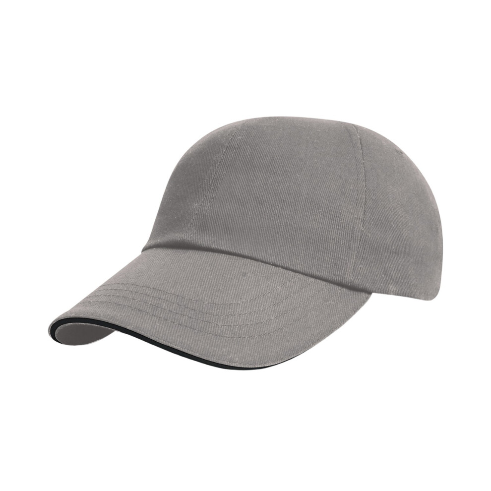 (One Size, Grey/Black) Result Headwear Heavy Brushed Cotton Sandwich Peak Baseball Cap