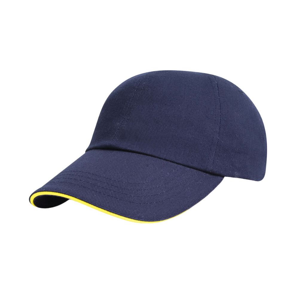 (One Size, Navy/Yellow) Result Headwear Heavy Brushed Cotton Sandwich Peak Baseball Cap