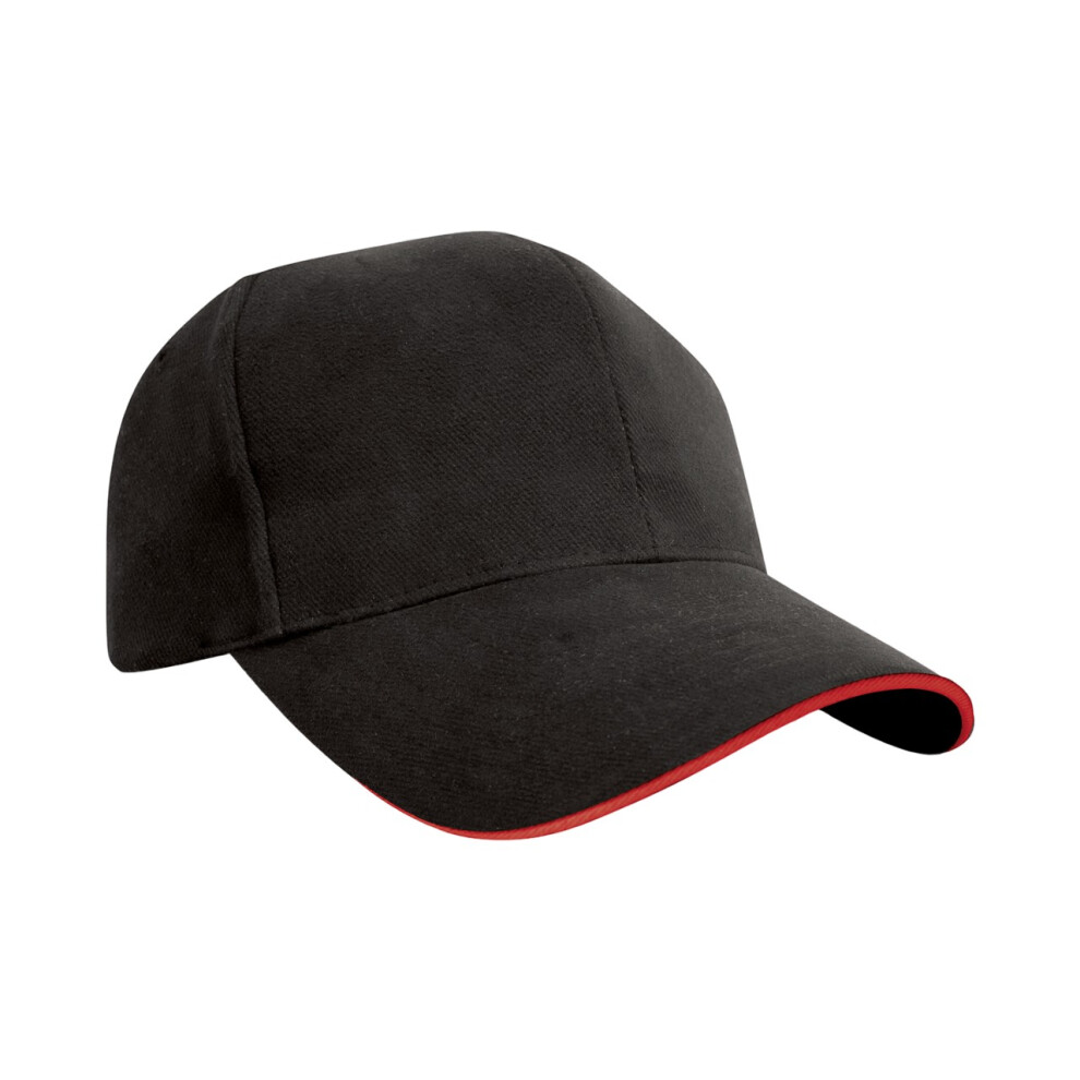 (One Size, Black/Red) Result Headwear Pro Style Heavy Cotton Sandwich Peak Baseball Cap