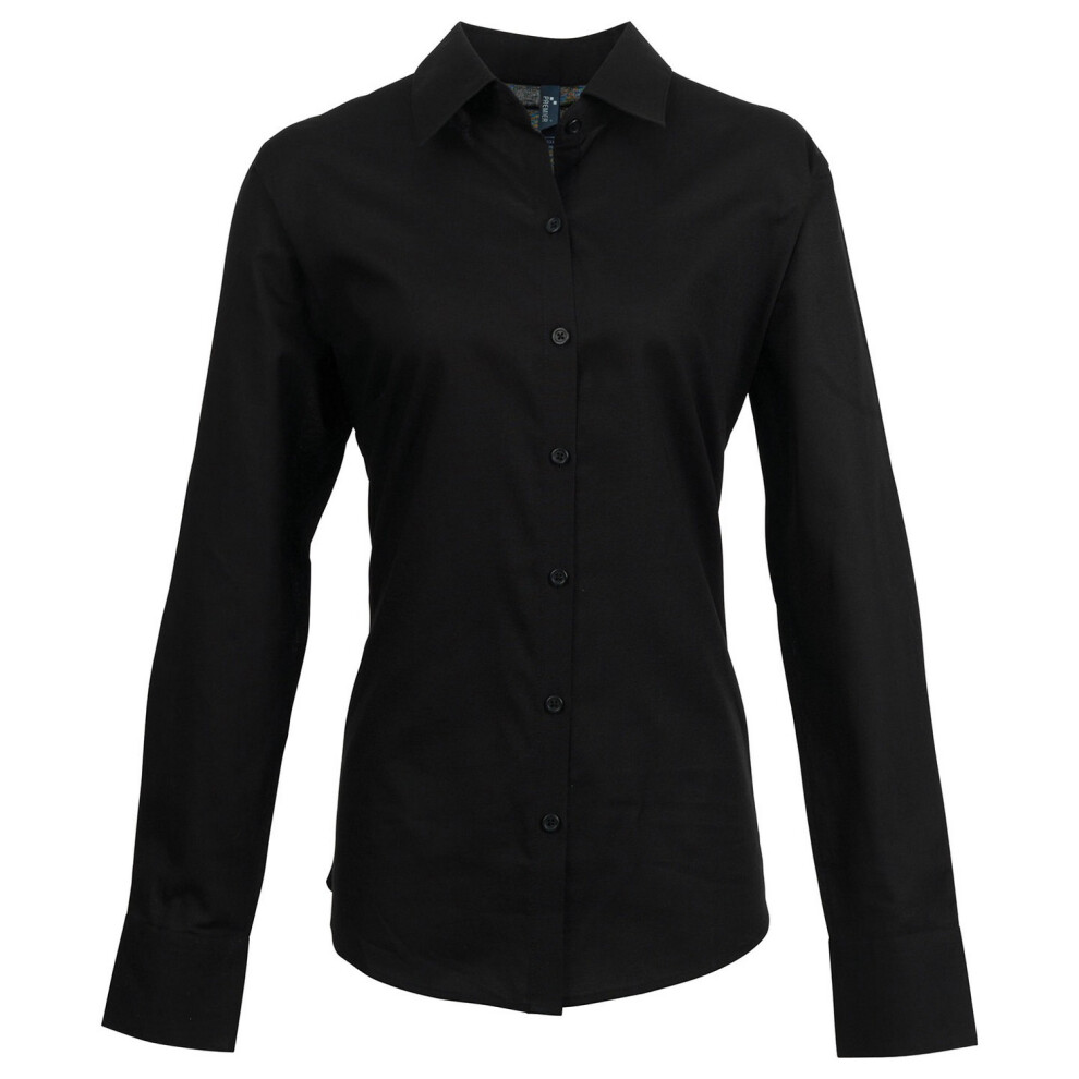 (10 UK, Black) Premier Womens/Ladies Signature Oxford Long-Sleeved Shirt