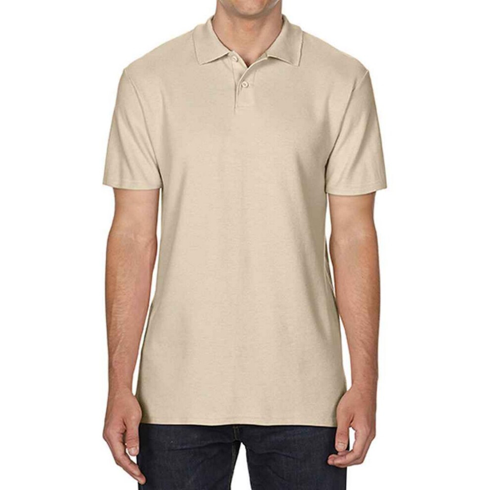 (4XL, Sand) Gildan Mens SoftStyle Double Pique Polo Shirt