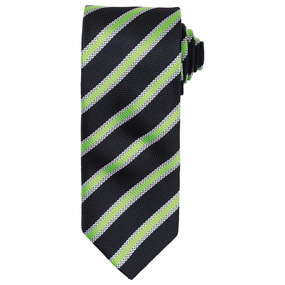 (One Size, Black/Lime) Premier Mens Stripe Waffle Tie