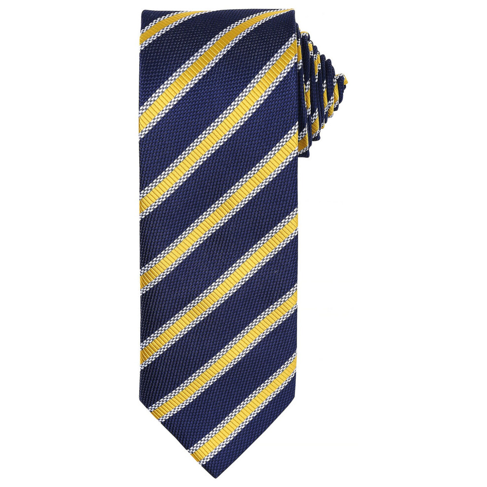 (One Size, Navy/Gold) Premier Mens Stripe Waffle Tie