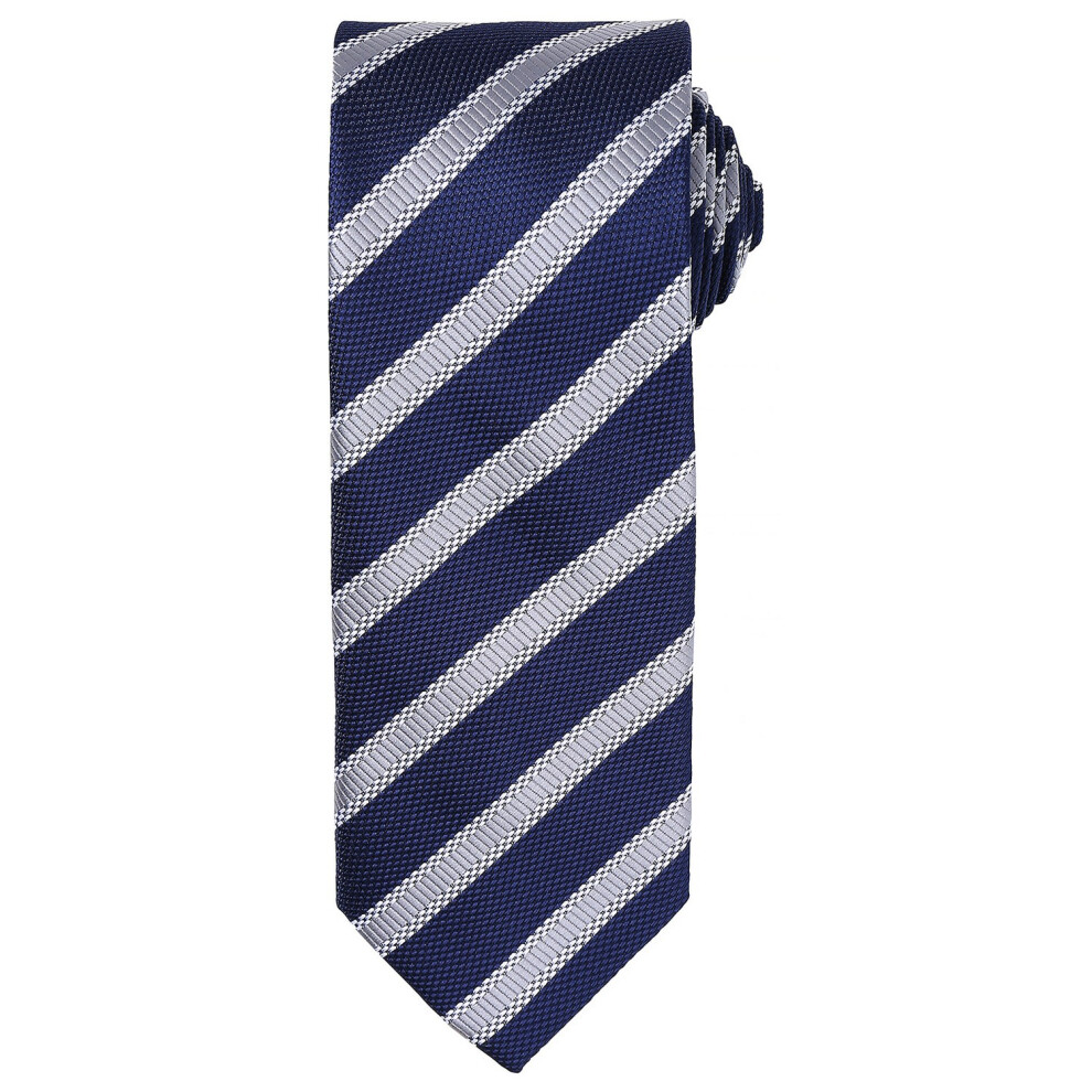 (One Size, Navy/Silver) Premier Mens Stripe Waffle Tie