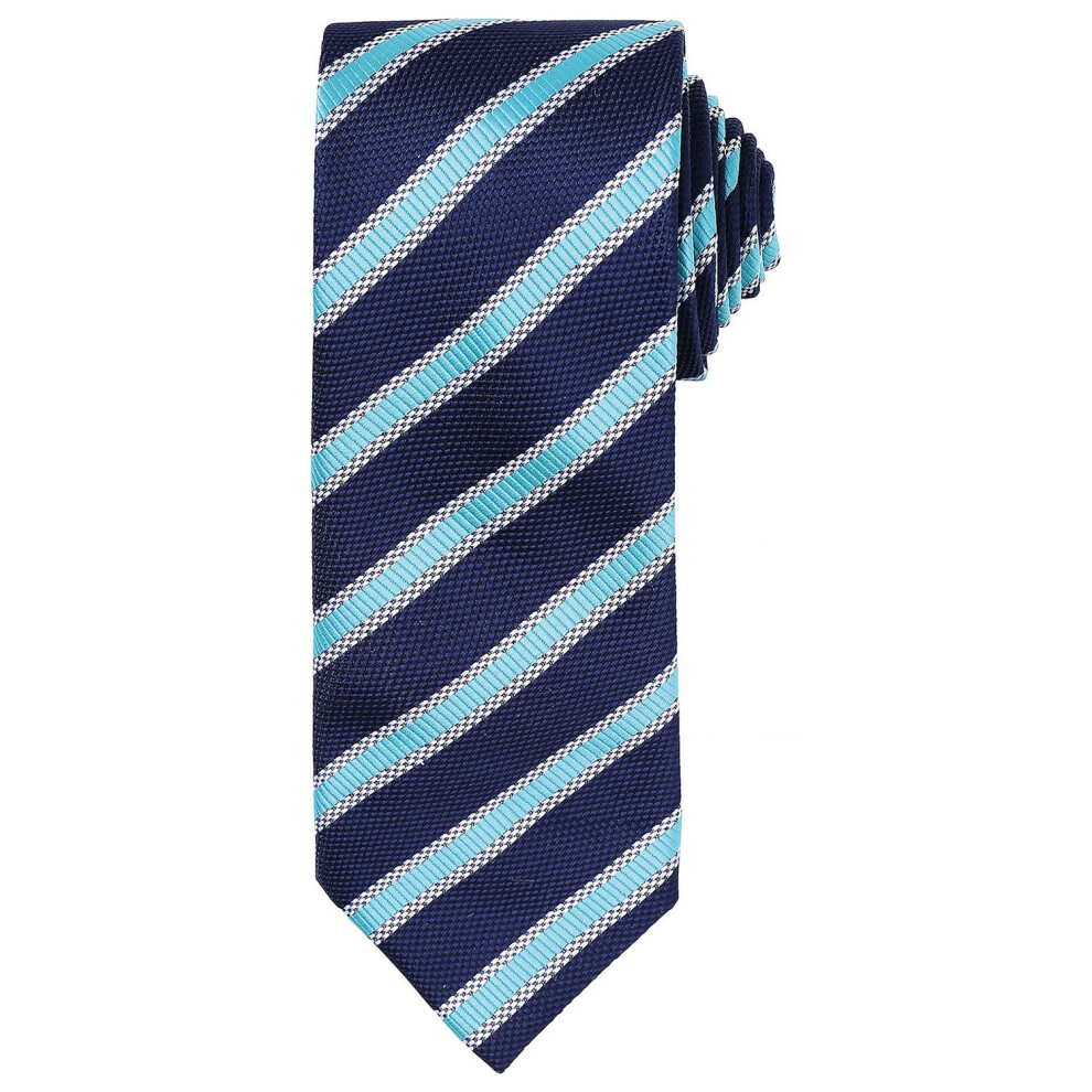 (One Size, Navy/Turquoise) Premier Mens Stripe Waffle Tie