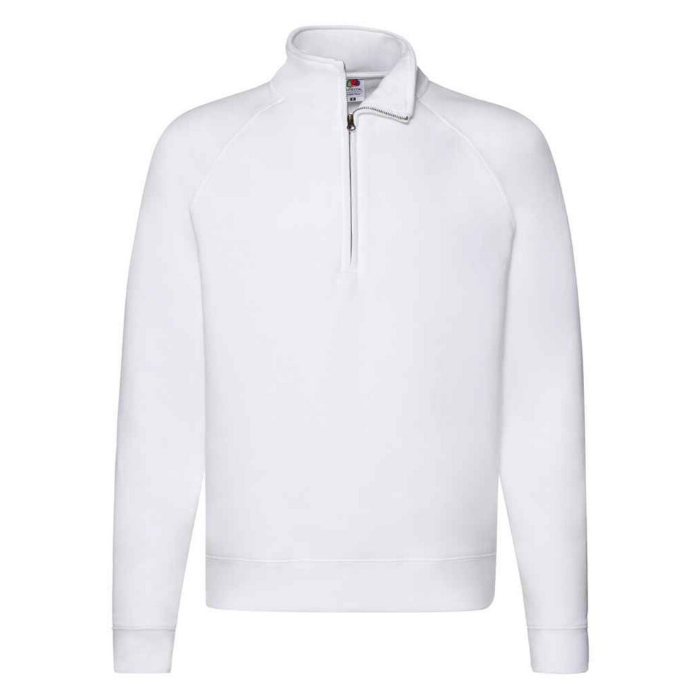 (M, White) Fruit Of The Loom Mens Premium Zip Neck Heather Sweatshirt